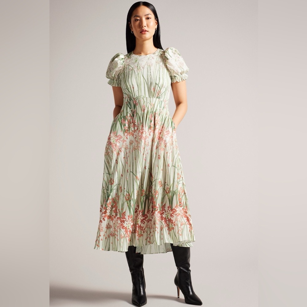 Ted Baker Zahrria High Low Hem Dress With Puff Sleeve